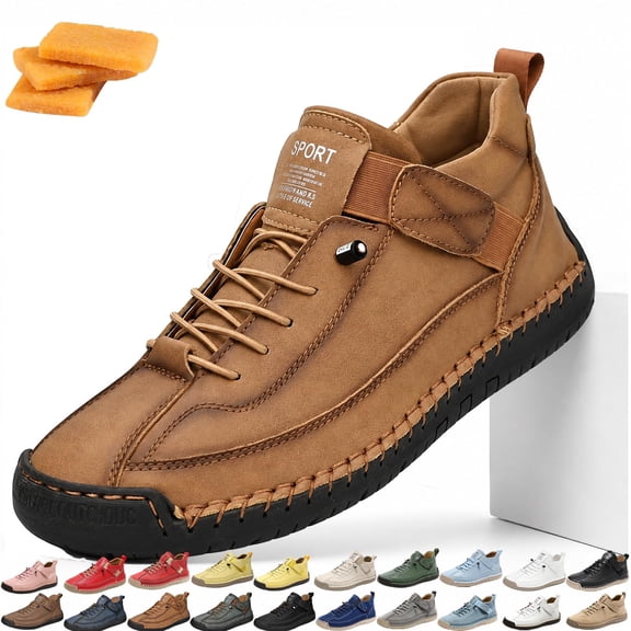 Women's Handmade Leather Orthopedic Comfortable Sneakers Comfy Tennis Shoes, Casual Arch Support Soft Slip On Sneakers