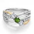 thumbnail image 3 of Gem Stone King 925 Silver and 10K Yellow Gold White Created Sapphire and Green Tourmaline and Lab Grown Diamond Engagement Ring for Women | 0.90 Cttw | Round 4MM | September Birthstone | Size 6, 3 of 6