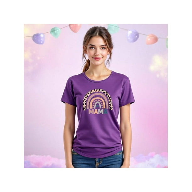 Playera Blusa De Mamá Estilo Arcoiris – Amor, Arcoíris y Corazones en Cada Suspiro Color Morado Talla Extra Grande Marca Emil SaEs