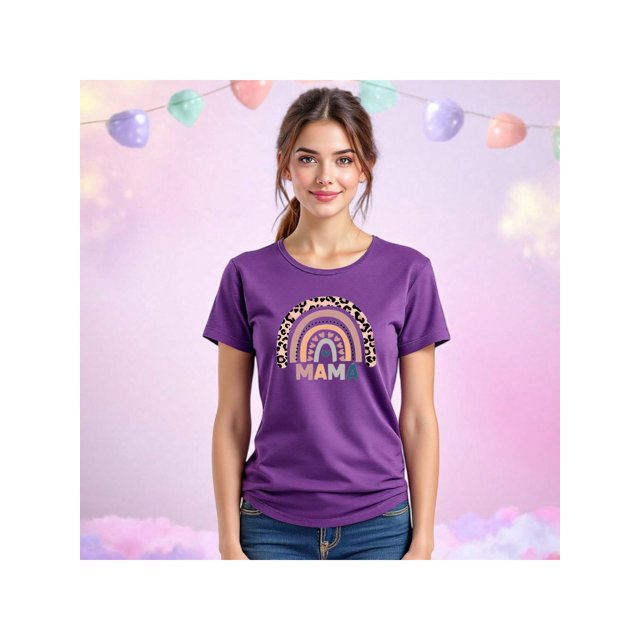Playera Blusa De Mamá Estilo Arcoiris – Amor, Arcoíris y Corazones en Cada Suspiro Color Morado Talla Extra Grande Marca Emil SaEs