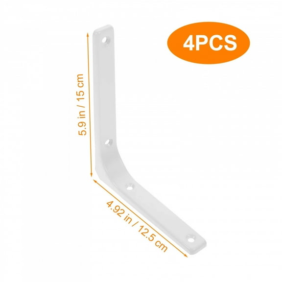 4 Pcs White 6 Inch L Shape Wall Shelf Support Bracket Heavy Duty Stainless Steel Fixing Braces Storage Rack Holder Hardware