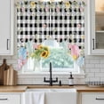 thumbnail image 6 of Spring Easter Flowers Swag Curtains for Kitchen/Bedroom/Living Room, Farmhouse Floral Black Buffalo Plaid Scalloped Curtains 63 Inch Long, Window Swag Topper Curtains Valances 2 Panels Set 36"x63", 6 of 8