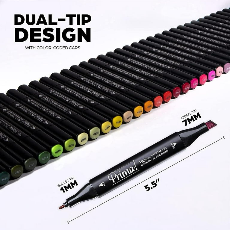 WA Portman Prima Professional Alcohol Markers Set - 30-pc Chisel and Fine  Point Dual Tip Alcohol Markers - Alcohol Marker Set - Alcohol Ink Markers