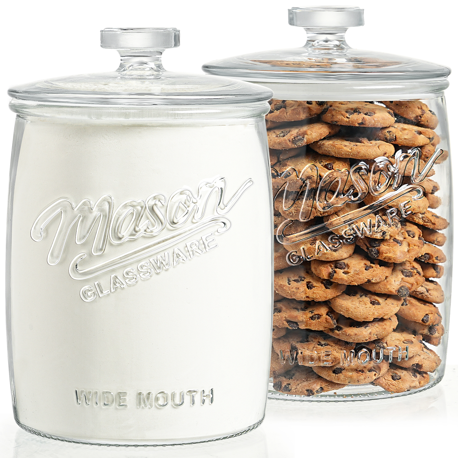 2 Pack Cookie Jar, 1 Gallon Glass Jar with Airtight Lids - Large Wide Mouth Mason Jar for Kitchen Pantry& Laundry Room, Glass Apothecary Canisters Sets for Candy, Flour, Rice, Coffee, Display