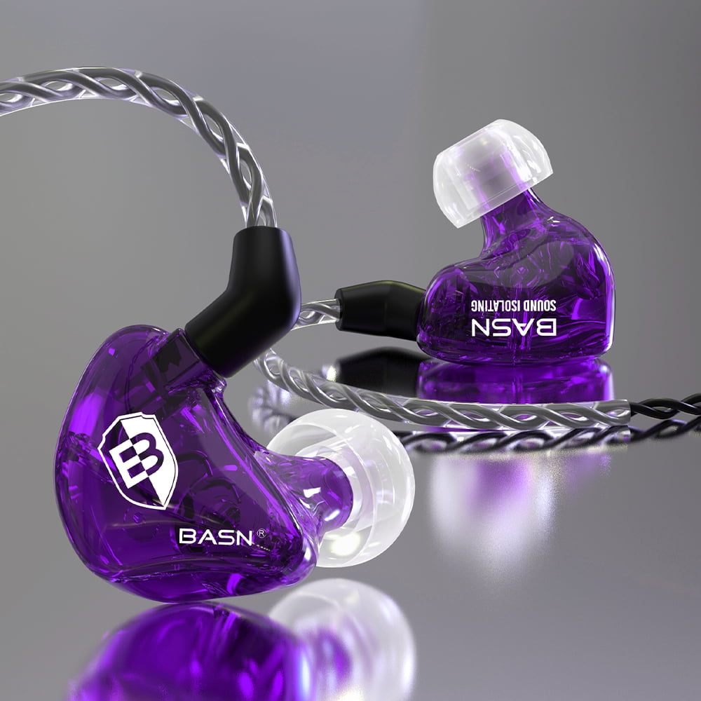 BASN Bsinger Pro in Ear Monitor Headphones for Musicians Audiophiles Drummers, Noise Isolating Earbuds with Dual Driver Dynamic Crystal Clear Sound (Purple)