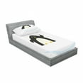 thumbnail image 3 of Cartoon Bedding Set with Sheet & Covers, Arctic Animals Theme Penguin on an Ice Block Needs Help Illustration, Printed Bedroom Decor 2 Shams, 4 Sizes, Black White and Sky Blue, by Ambesonne, 3 of 3
