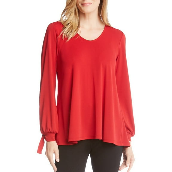Karen Kane Women's Solid Tie-sleeve Trapeze Blouse Shirt Top, Red, X-Small