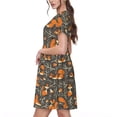 thumbnail image 2 of Picia Fox And Mushroom Pattern Women's Short Sleeve Summer Dress Pleated Loose Swing Knee Length Short Sleeve Swing Dresses, 2 of 6