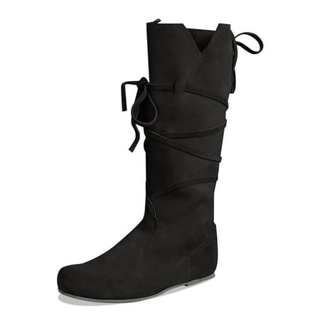 

Ediodpoh Women s Fall And Winter Fashion Solid Color Lace up Suede Mid Calf Boots With Temperament Comfort Boots Booties for Women Black 9