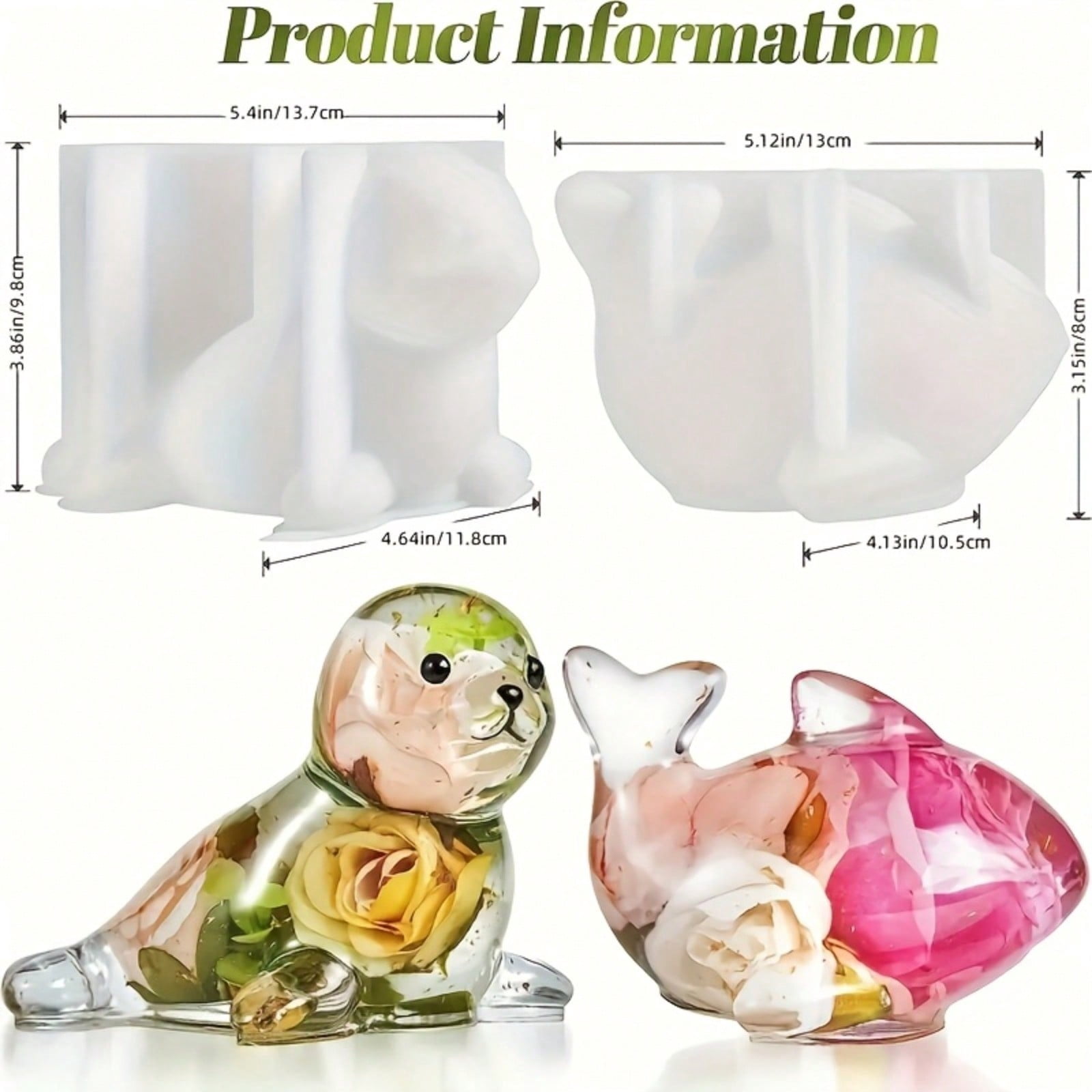 2PCS 3D Animal Resin Mold Silicone, 3D Dolphin Seal Animal Resin Silicone Mold, Epoxy Resin Mold Resin Casting Mold for DIY Resin Crafts Home Decoration Candle Making