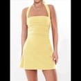 thumbnail image 4 of Vestido Corto Ajustado con Cuello Halter, Espalda Descubierta y Fruncido para Mujer, para Fiestas de y Clubes Nocturnos. Amarillo M, 4 of 9