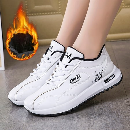 

MIASHUI Women Low Top Leather Casual Lightweight Sports Fleece Inside Women Shoes Autumn Winter Casual Shoes for Women