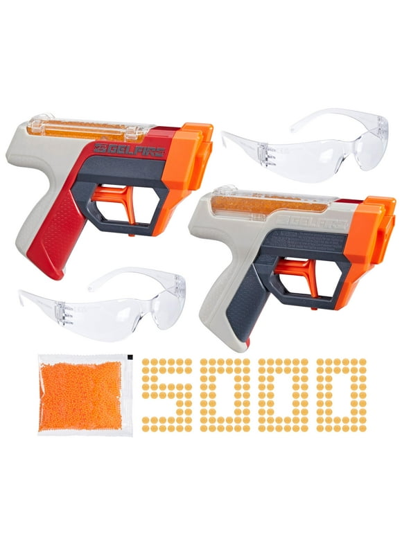Nerf Pro Gelfire Dual Wield Pack, 2 Blasters, 5000 Gelfire Rounds, 2x 100 Round Integrated Hoppers, 2 Eyewear