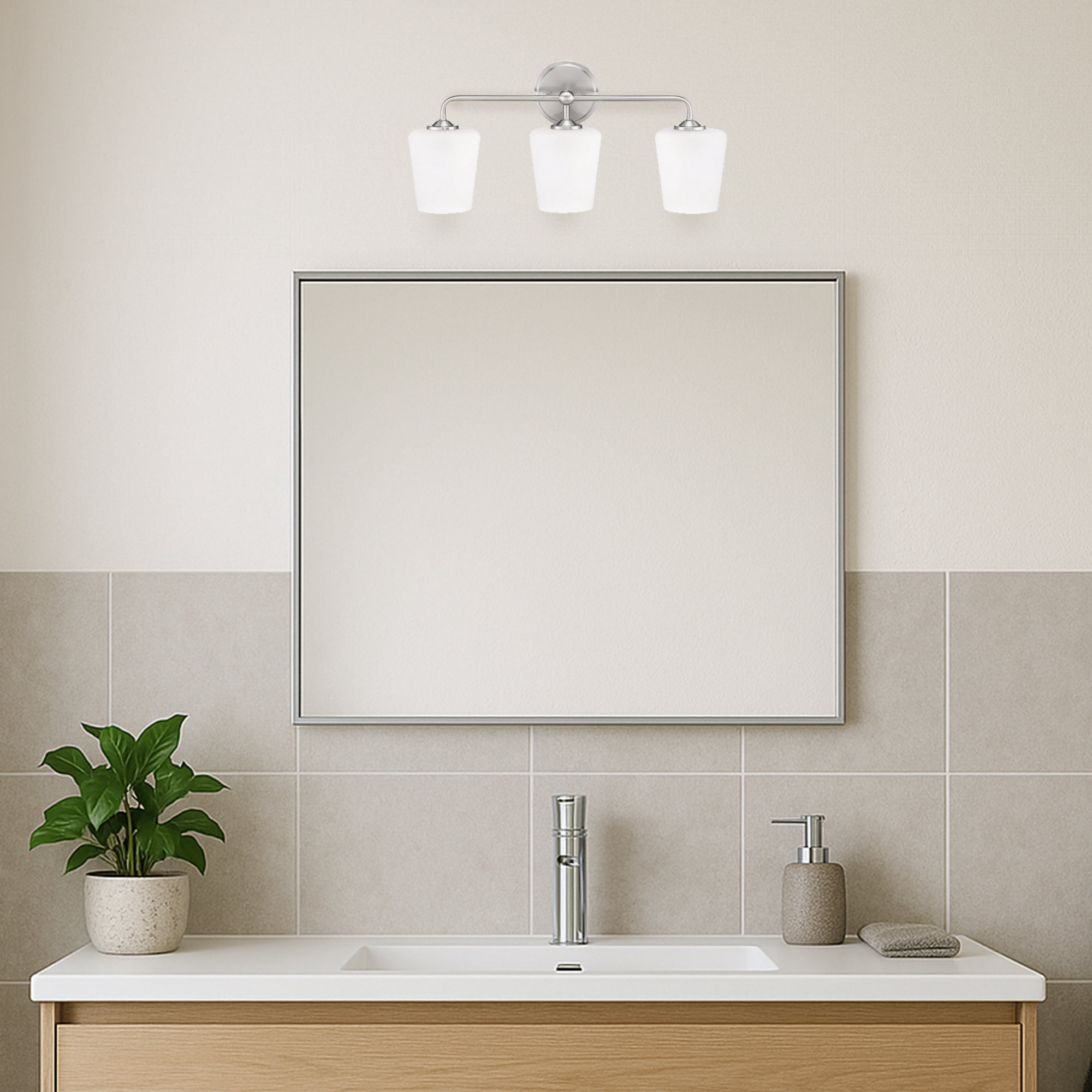 Sylva 3-Light Vanity Light, Frosted Glass Shades, Satin Nickel