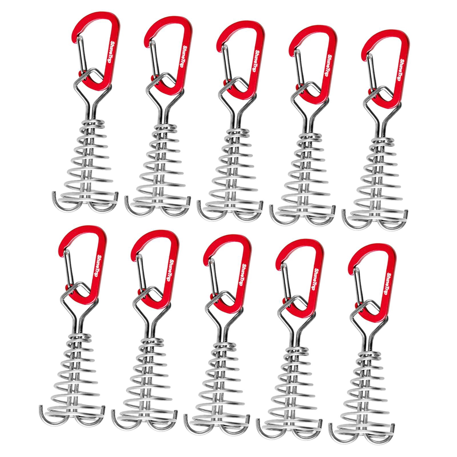 figatia 10 Pieces Deck Anchor Pegs with Carabiner Clips Camping Tent Nail Board Pegs Windproof Tent Rope Tightener for Outdoor Hiking Red