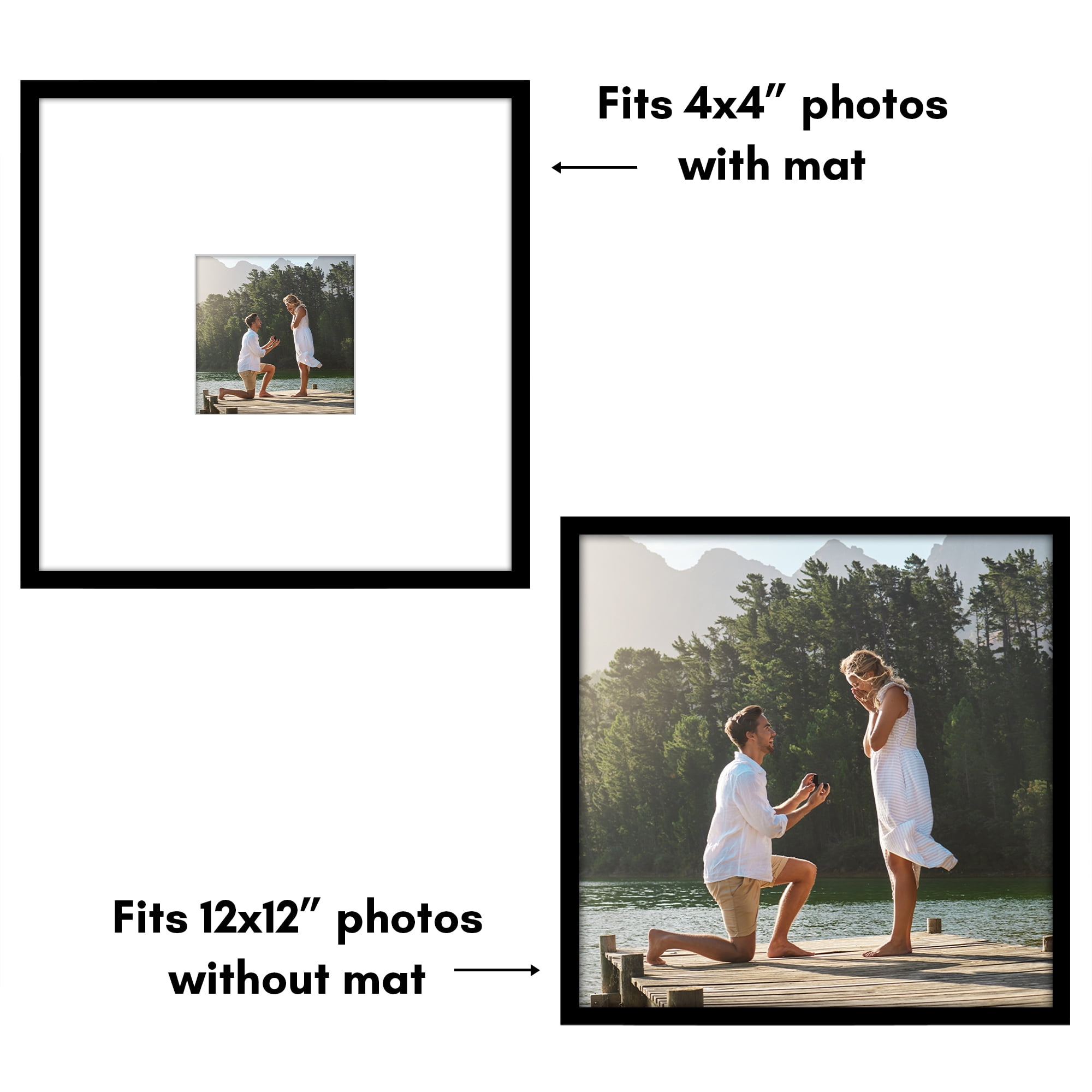 Americanflat 12x12 Picture Frame with Polished Plexiglass with 4x4 Mat Display Photo Streamline Thin - Black