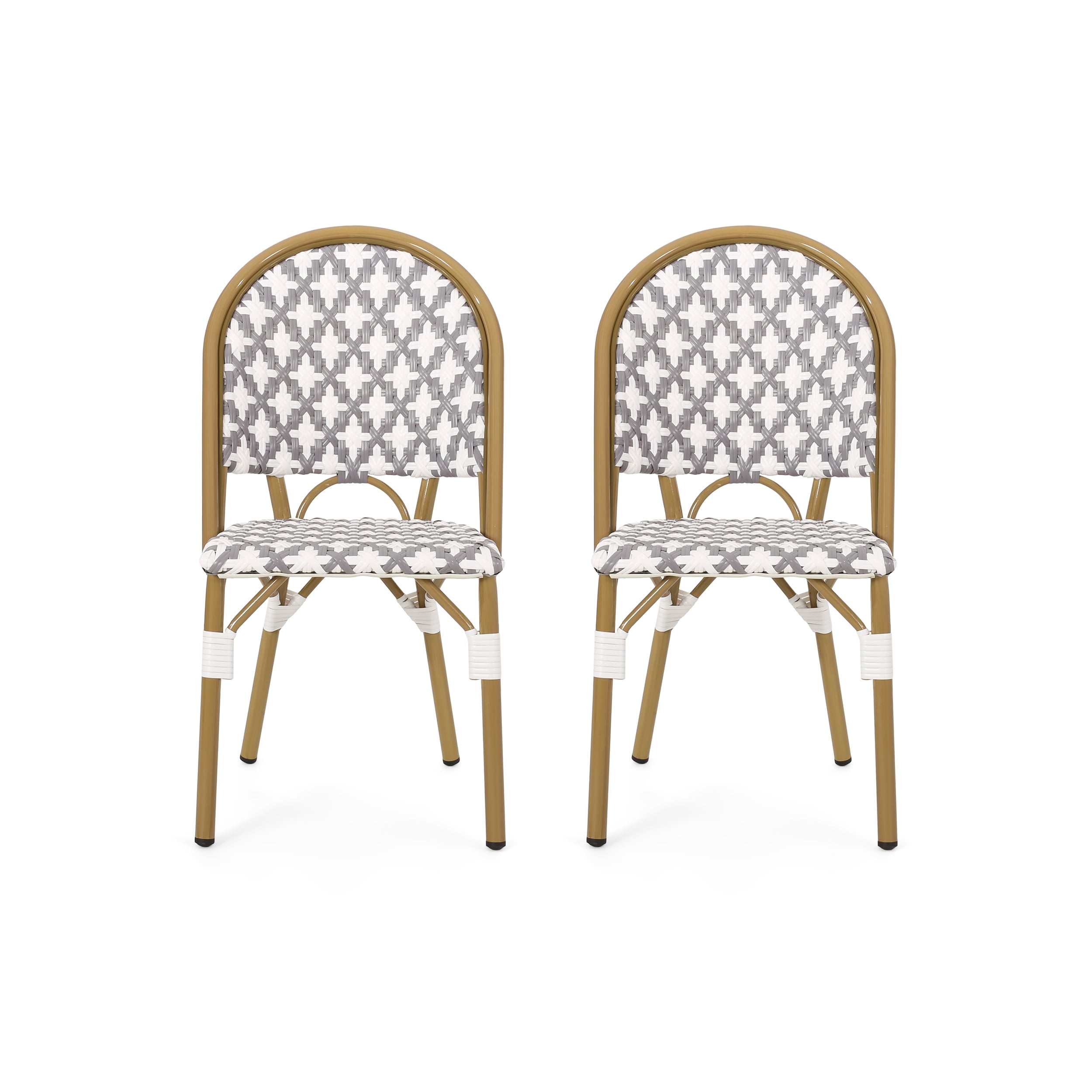 Brandon Outdoor French Bistro Chair, Set of 2, Gray, White, Bamboo