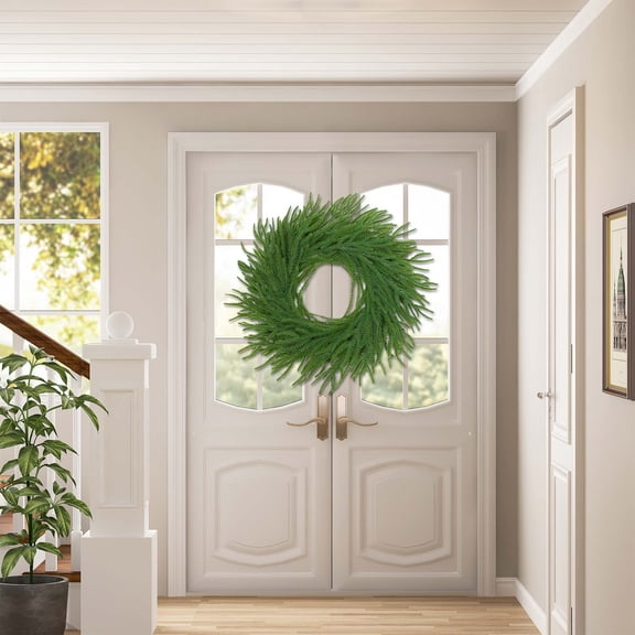 60 Inch Norfolk Pine Wreath - Realistic Artificial Greenery For Front Door, Walls, Windows - Festive Christmas Decor With 60 Branches