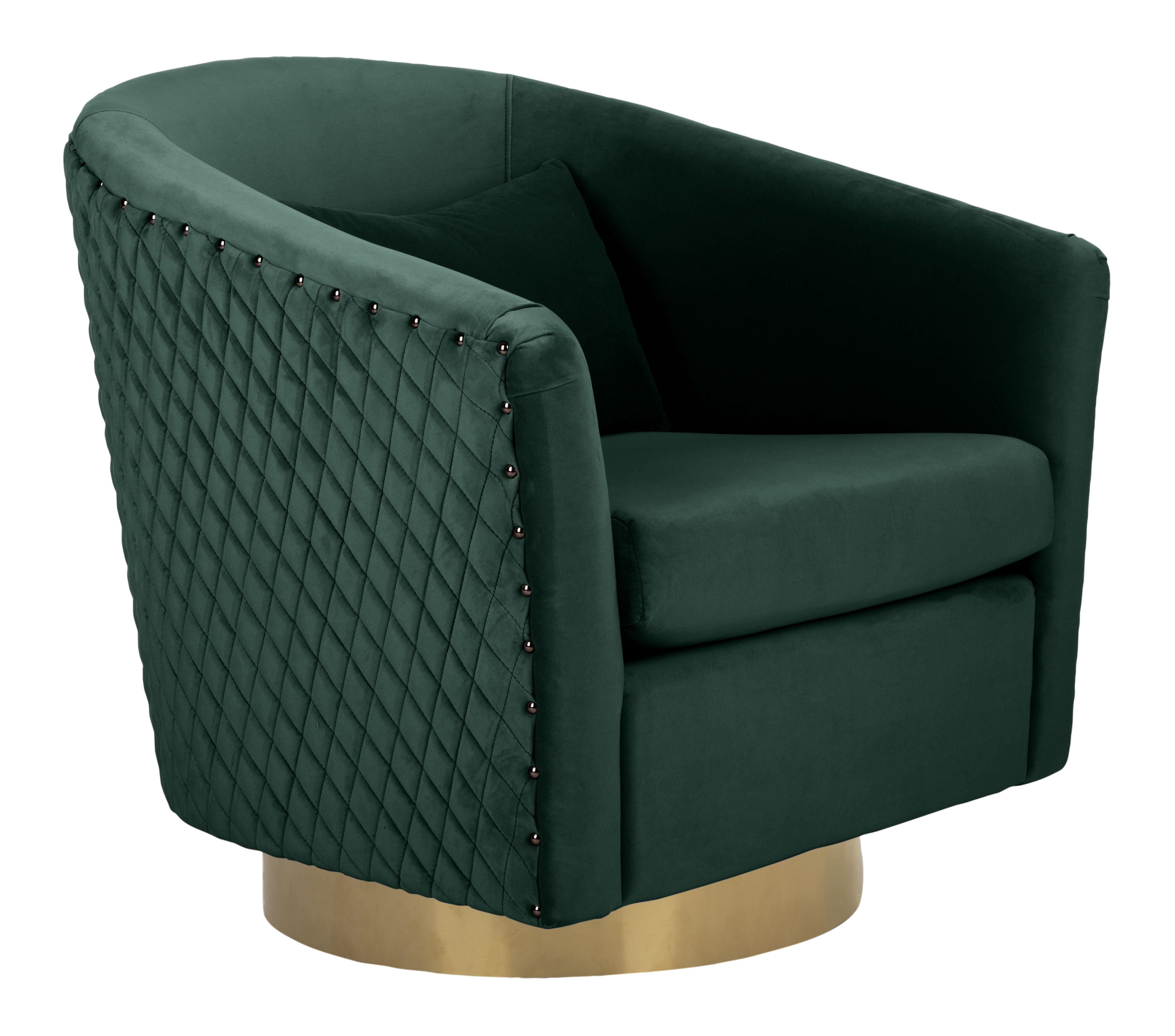 SAFAVIEH Couture Clara Contemporary Velvet Quilted Swivel Tub Chair, Emerald