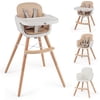 Babyjoy Baby High Chair 6-in-1 Convertible Wooden Highchair for Babies & Toddlers Light Brown