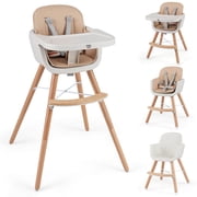Babyjoy Baby High Chair 6-in-1 Convertible Wooden Highchair for Babies & Toddlers Light Brown