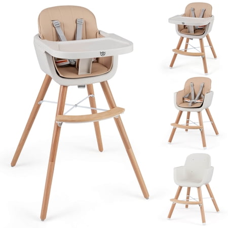 Babyjoy Baby High Chair 6-in-1 Convertible Wooden Highchair for Babies & Toddlers Light Brown