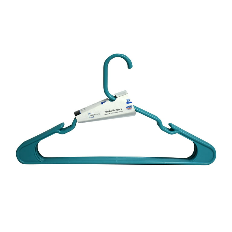 Mainstays Plastic Notched Clothing Hangers, 10 Pack, Teal