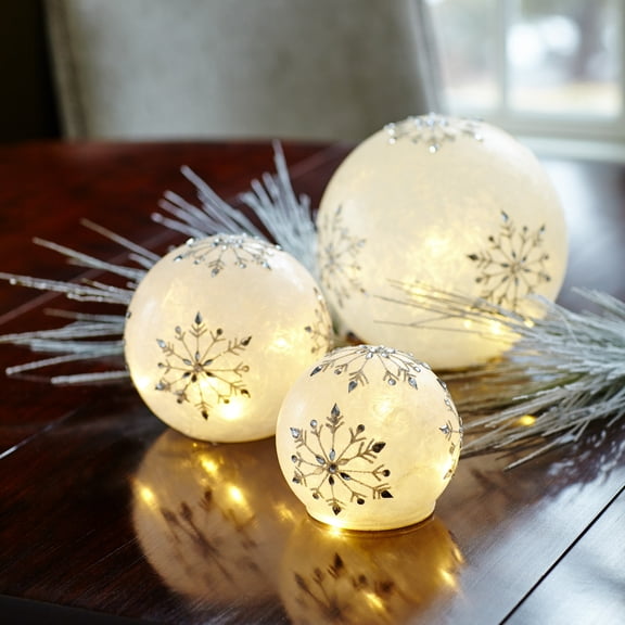 Melrose LED Lighted Snowflake Globe Christmas Decorations - 7.5" - White - Set of 2