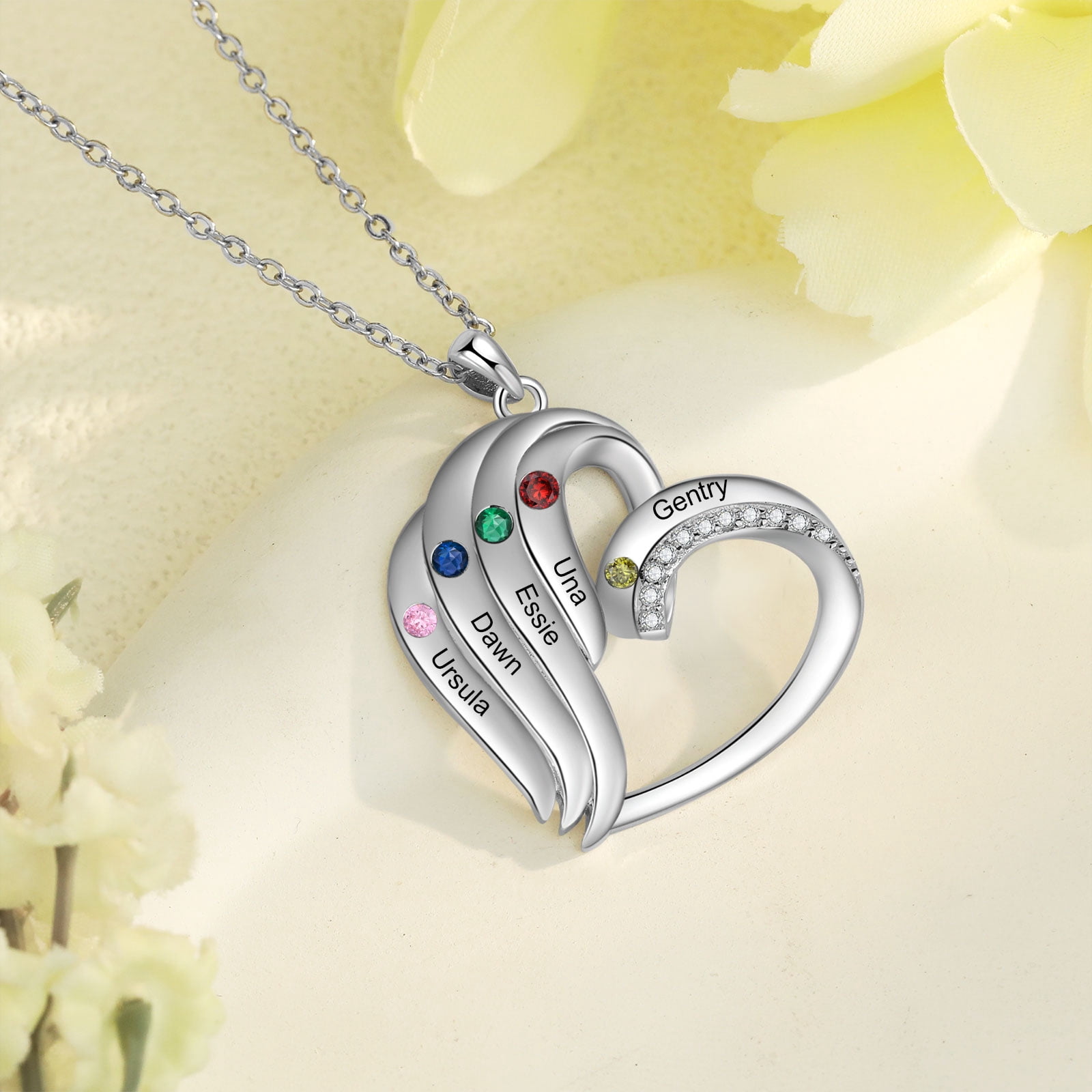 Mementos Personalized Brass Family Necklace for Women (Mother) with 5 Birthstones and Names