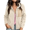 thumbnail image 2 of Smsaxvxz Women's Lamb Wool Warm Jacket Fashion Solid Long Sleeve Full Zip Coats Fall Winter Tops with Pockets Khaki L, 2 of 4