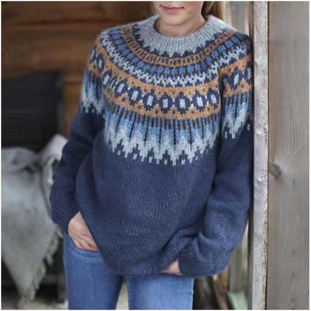Chandail Élégant pour Femme en Tricot Côtelé à Col Rond, Manches Longues, Coupe Ample, pour le Travail Quotidien Décontracté