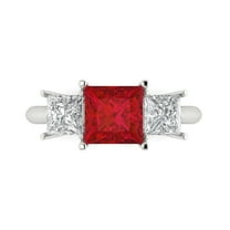 2.5 ct Princess Cut Simulated Ruby 3 Stone 18K White Gold Womens Engagement Ring