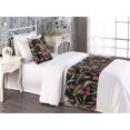thumbnail image 2 of Tropical Bed Runner Set, Exotic Leaves with Pink Flowers Pattern Art on Monochrome Back, Decorative Bedding Scarf & a Pillow Sham for Hotels Homes, Twin, Raspberry and Olive Green, by Ambesonne, 2 of 3