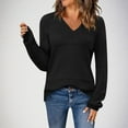 thumbnail image 2 of QTBIUQ Sweater Womens Fashion Casual Solid Color Long Sleeve V-Neck Hollow Knit Sweater Black, 2 of 5