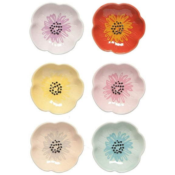 Now Designs Flower Shaped Stoneware Pinch Bowl, Set of 6