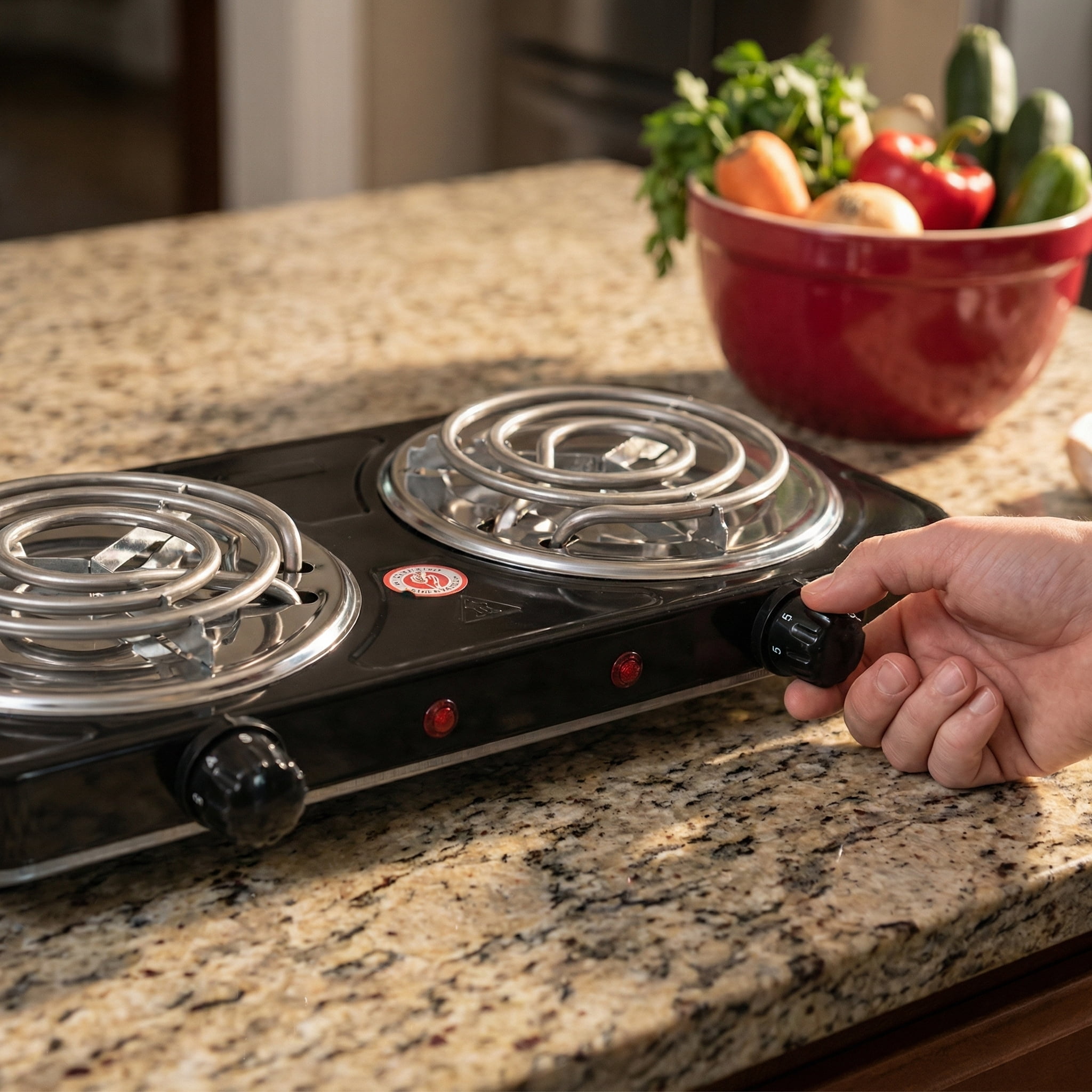 Hot Plate for Cooking,2000W Double Burner, Electric Stove Burner with 5 Levels Temperature Control, Countertop Double Coil Burner Cast Iron Cooktop for All Cookwares Home Camp RV