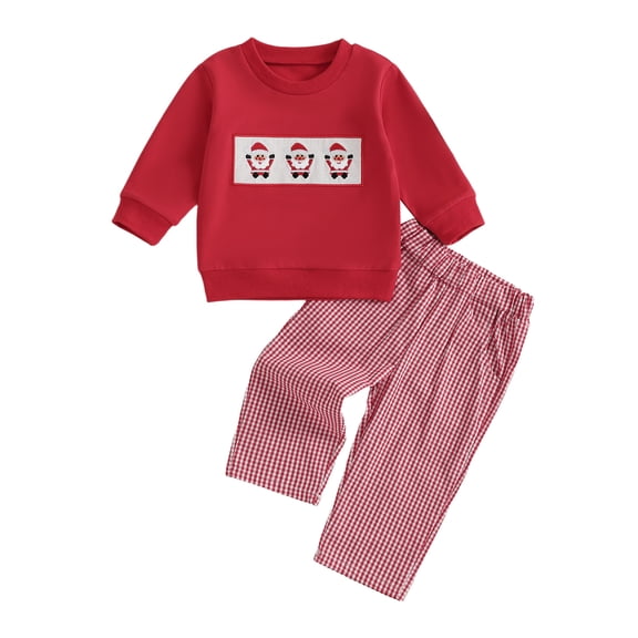 BemeyourBBs Toddler Boy Christmas Outfit Santa Long Sleeve Sweatshirt Plaid Pants