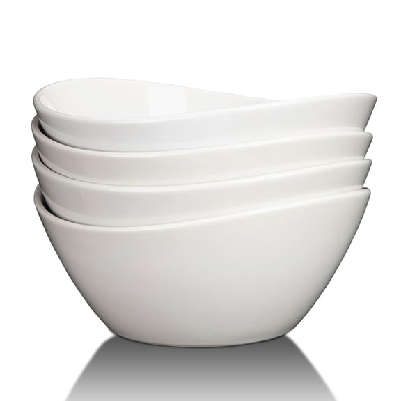 42oz Porcelain Deep Serving Bowls, Set of 4, 8-Inch White Bowls for Salad, Soup, Pasta & More, Microwave, Dishwasher & Oven Safe