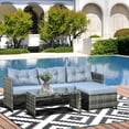 thumbnail image 2 of Outsunny 3 Piece Patio Furniture Set, Rattan Outdoor Sofa Set with Chaise Lounge & Loveseat, Soft Cushions, Tempered Glass Table, L-Shaped Sectional Couch, Light Gray Mix Grey, Grey, 2 of 9