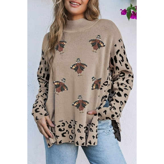 Redhotype Sparkling Leopard Sweater: Sequin Accents, Holiday Chic!