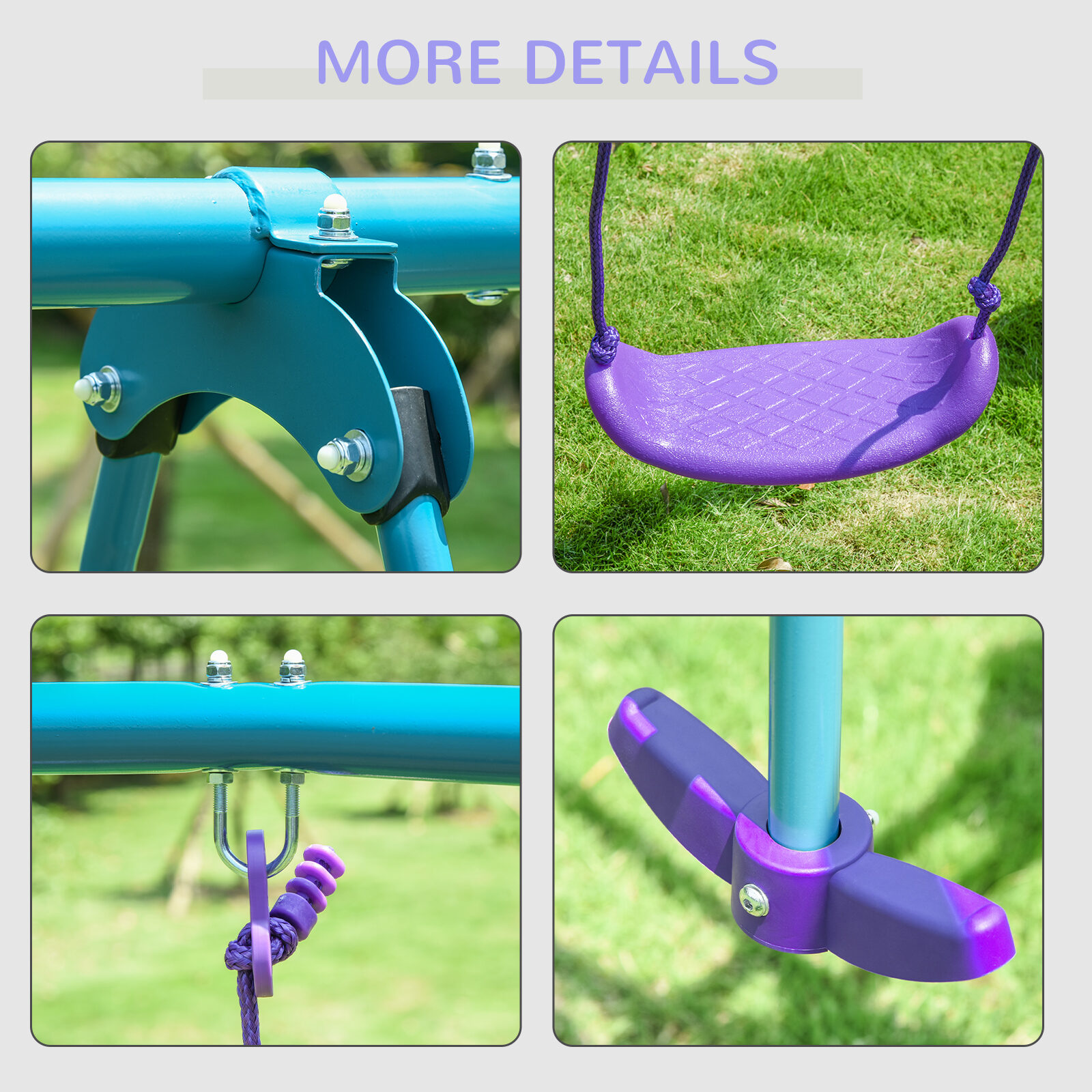 396lb Capacity Purple Metal Swing Set - Outdoor A-Frame Playset with Glider & 2 Adjustable Swings (110.3"L x 55"W x 70"H)