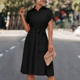thumbnail image 4 of Blouse Dress Knee Length Short Sleeve Summer Dress Elegant V Neck Midi Dress Casual Summer Dresses Party Dress Shirt Dress, 4 of 9