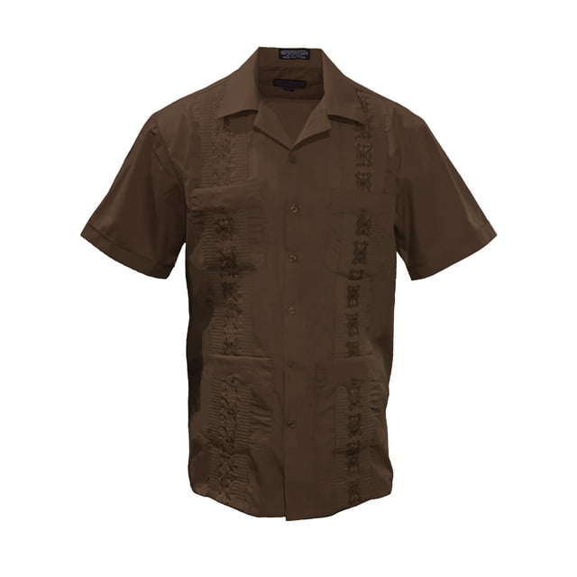 Gravity Threads Mens Guayabera Summer Shirt - Brown - Small