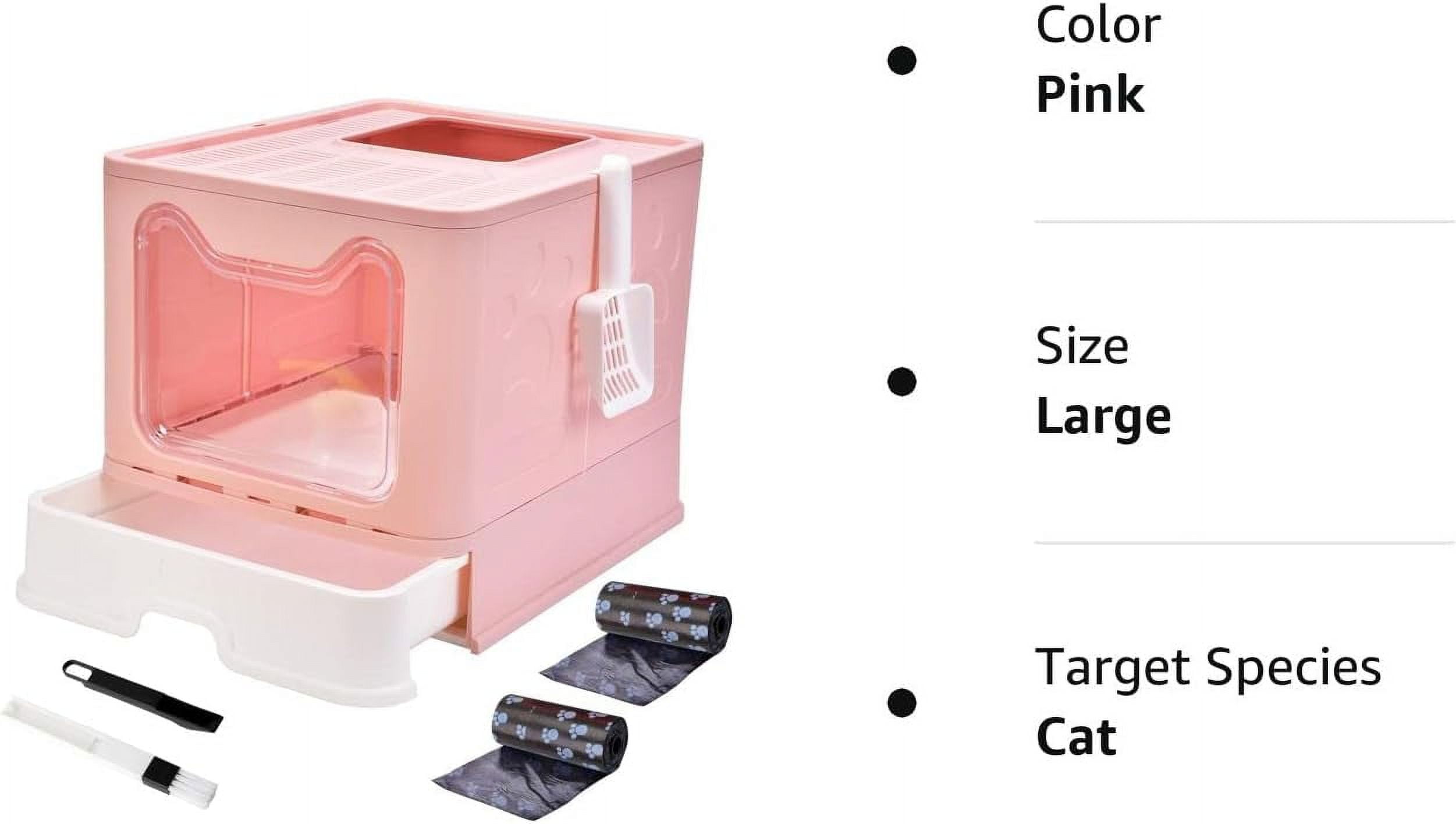 EAYSG Cat Litter Box Foldable Portable Cat Litter Pan with Lid,Top Entry Litter Box Large Covered Cat Litter Box for Travel with Cat Litter Scoop,Brush and Garbage Bag