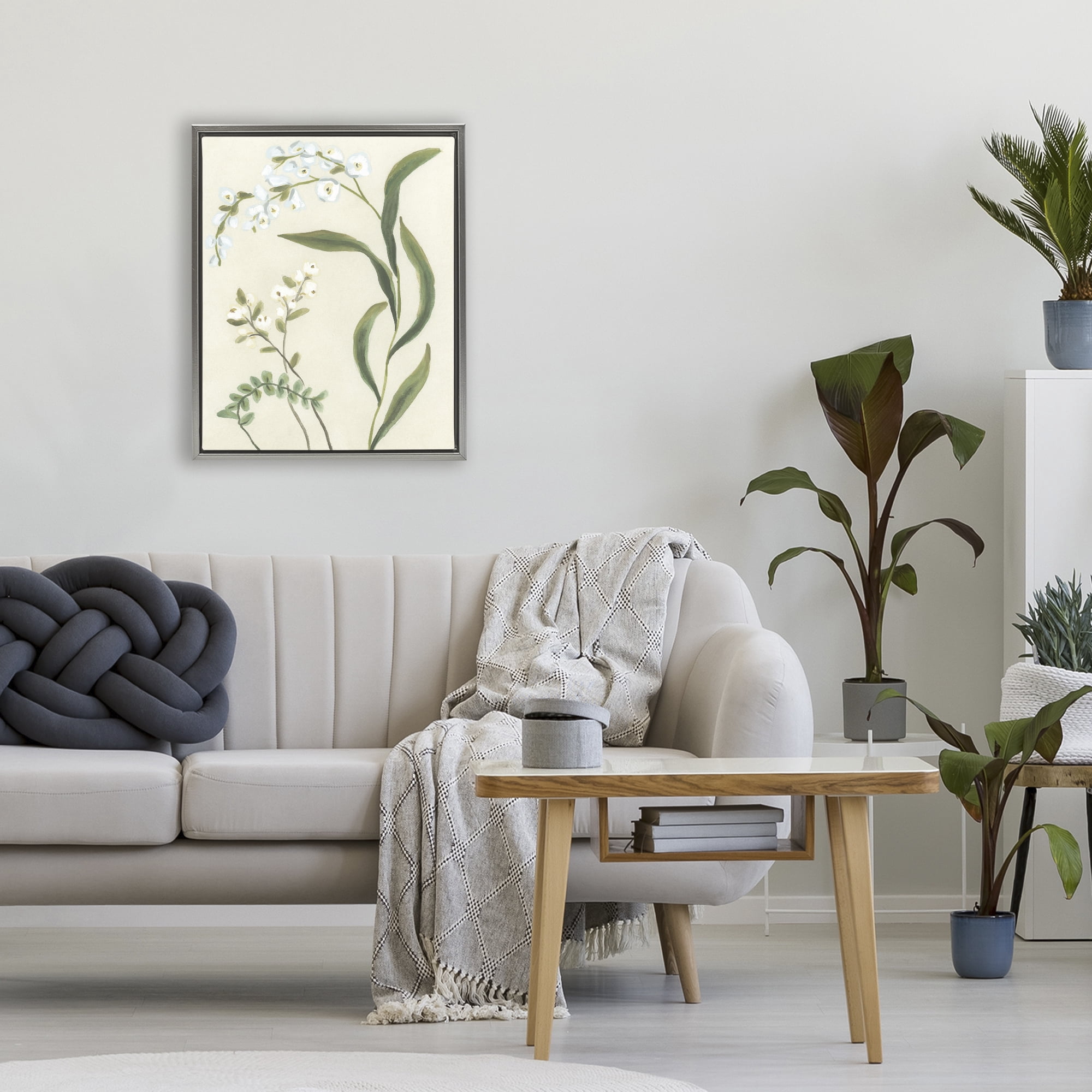 Stupell Industries Neutral Snowdrop Stems Gray Framed Floater Canvas Wall Art, design by June Erica Vess