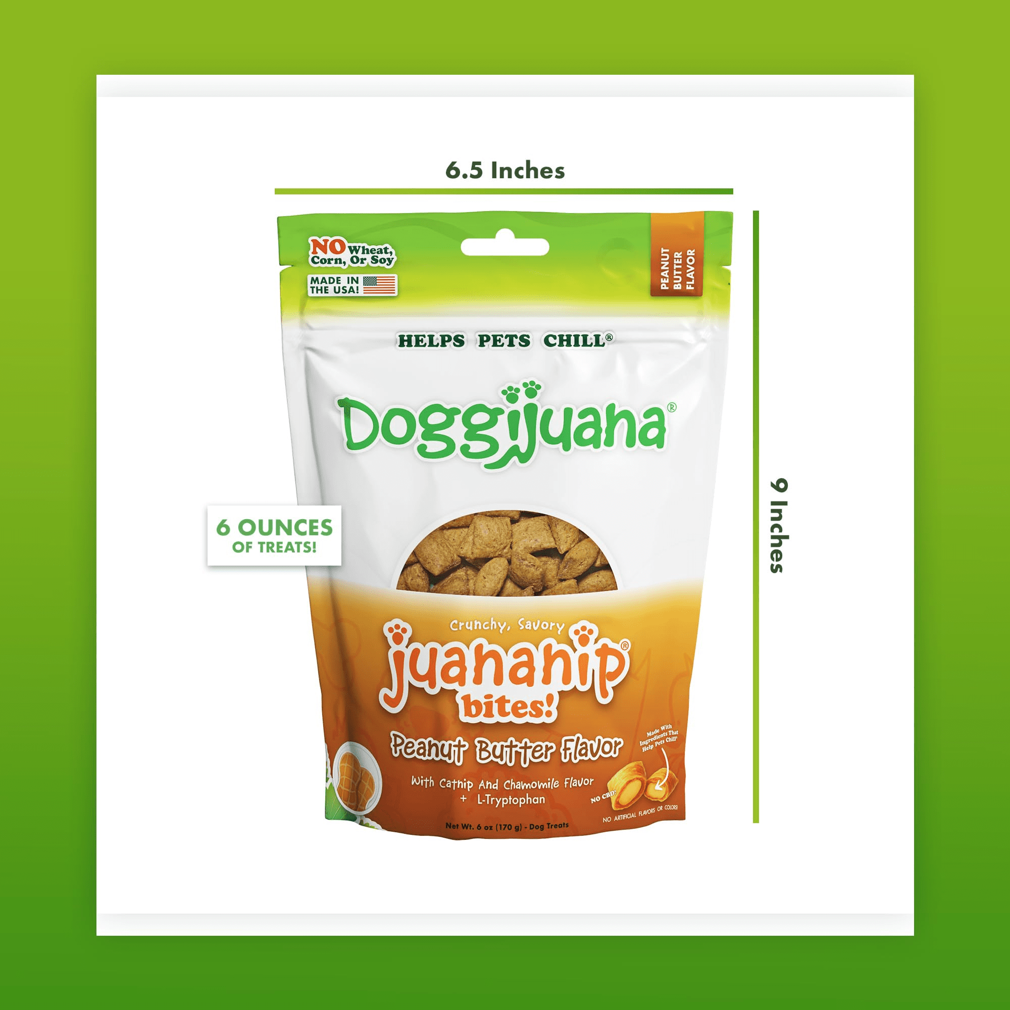 Doggijuana Dog Treats with Catnip, Chamomile and L-Tryptophan, Crunchy Calming Training Treats, Peanut Butter Flavor, 6 oz