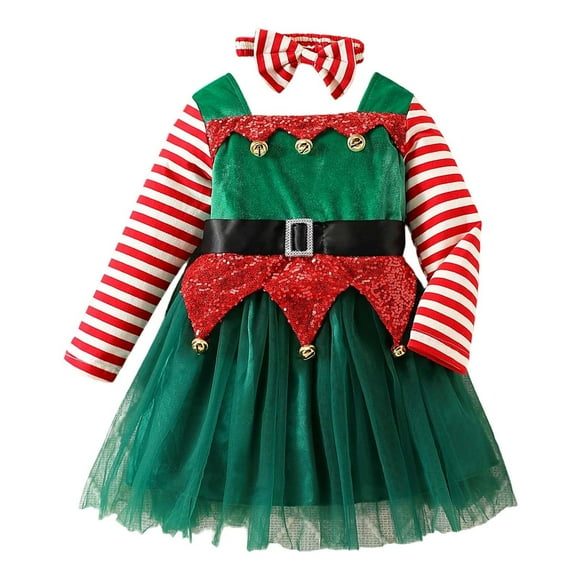Robes de Fête pour Tout-Petites Filles 2t Robes de Demoiselle d'Honneur Robes Chic pour Préadolescentes Robe Chic Robe de Fête des Fêtes pour Élégante Manche Longue Tutu en Velours avec Nœud et Floral Vert 2-3 Ans