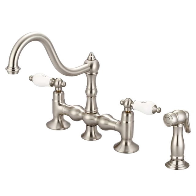 Water Creation F5-0010-02-CL Bridge Style Kitchen Faucet - Gray & Brushed Nickel