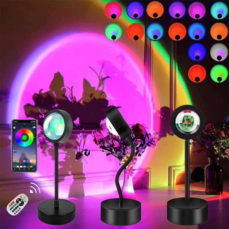 Rgb 16 Colors Sunset Lamp App Remote Control Atmosphere Projection Led  Night Light For Home Bedroom Shop Background Decoration