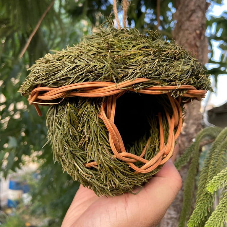 Handmade Bird Hut Natural Grass Knitting Hanging Bird Nest Roosting Pocket  Ornament for Tree Home Finch Canary New